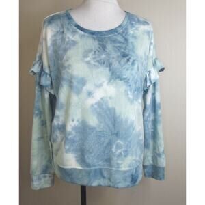 Cupio Blush Womens Long Sleeve SWEATSHIRT - LARGE Tie Dye Round Neck Ruffle BLUE